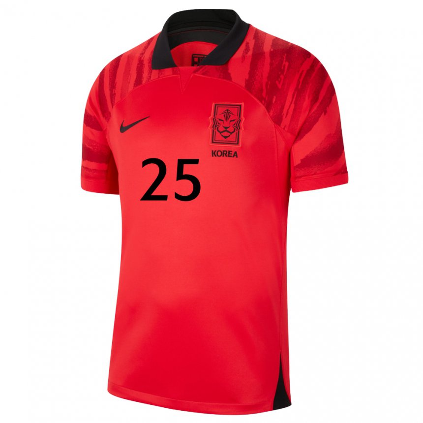 Hombre Camiseta Corea Del Sur Woo-yeong Jeong #25 Rojo Volver 1ª Equipación 22-24 La Camisa Perú